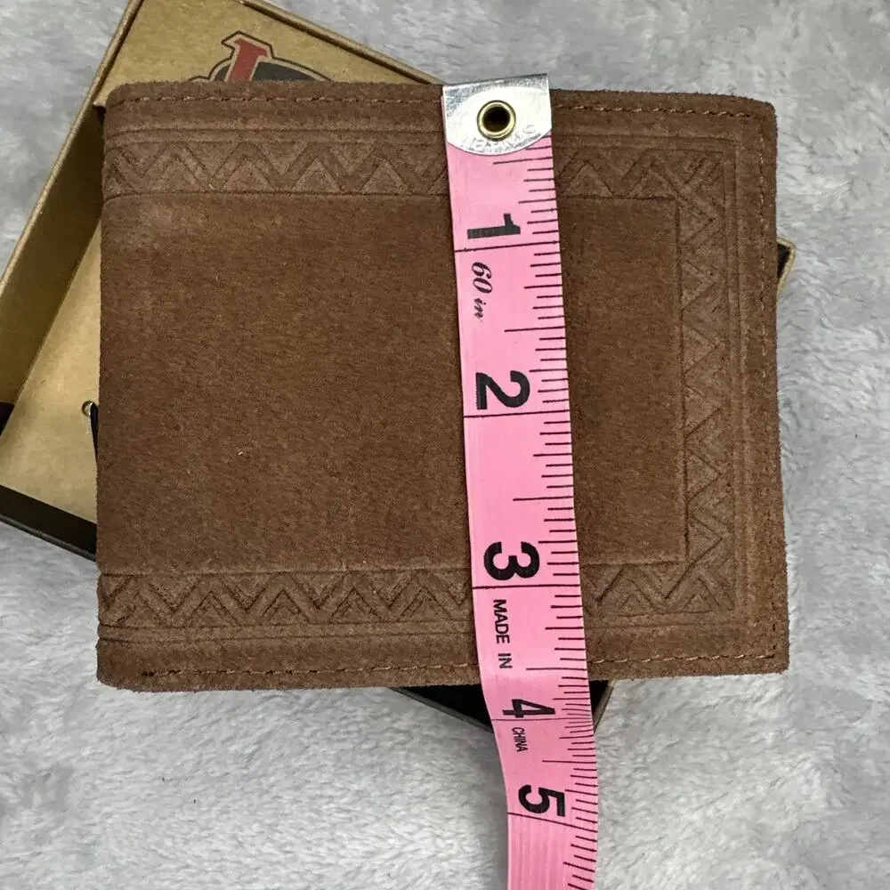 Justin Men's Wallet Bifold Brown Suede Leather Roughout RFID‎ Western Aztec NEW